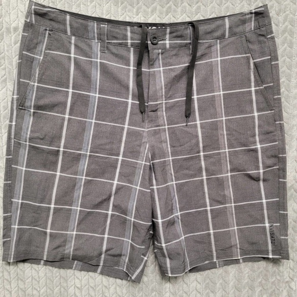 Elysian Hybrid Board Shorts Mens‎ Size 38 Drawstrings Gray Plaid